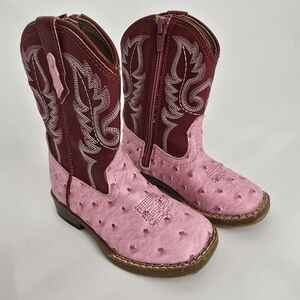 Roper Pink and Burgundy Boots Faux Leather And Ostrich 7 Toddlers